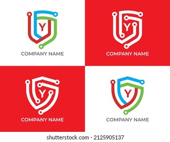 Set of Shield Technology Logo icon symbol with Letter Y. Vector logo template
