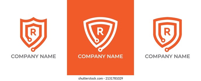 Set of Shield Technology Logo icon symbol with Letter R. Vector logo template