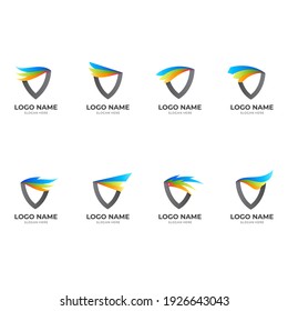 set shield wing logo, shield and wing, combination logo with 3d colorful style