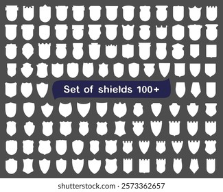 Set of shields 100+. Shield logo, blank, heraldic, protection, quality, shield icon, line, outline, background, white, shape, frame, illustration, graphic, vector, security, privacy, guarantee, isolat