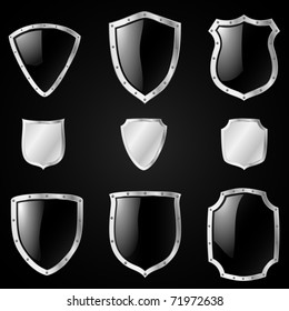 Set of shields in 9 different shapes