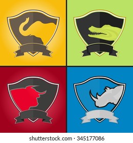set of shields with animal emblem