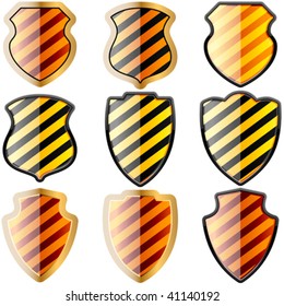 Set of shields in black and yellow stripes