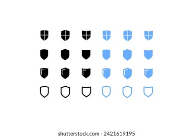 Set of shields icons. Collection of shields. Silhouette and flat style. Vector icon