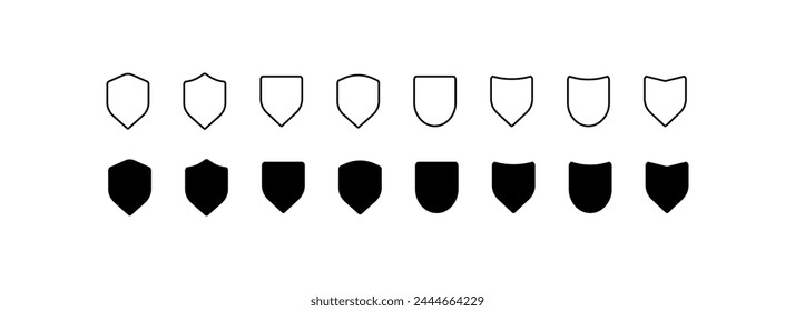 Set of shields icons. Silhouette, shield icons for protection design. Vector icons