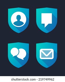 Set of shields with long shadow icons