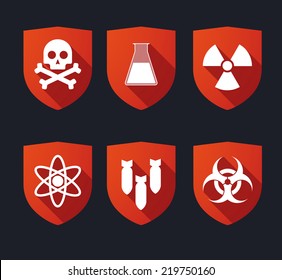 Set of shields with long shadow icons