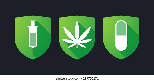 Set of shields with long shadow icons