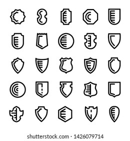Set shields outline icons vector isolated on white background. Coat arms set logo. Shields line art symbol of protection, Internet, information. Security or protection company logo shields