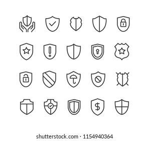 Set Of Shields Protection Secured Icon Vector Editable Stroke. 48x48 Pixel Perfect.