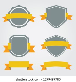 set of shields and ribbons banner flat design