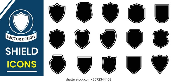 Set of shields silhouette. Shield icon, vector set. Shield symbol, sign, logo or emblem design. Vector Protect shield security icons. illustration.