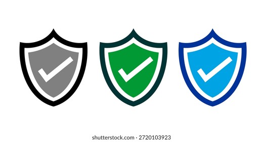 set of shields with tick icon on transparent background.	