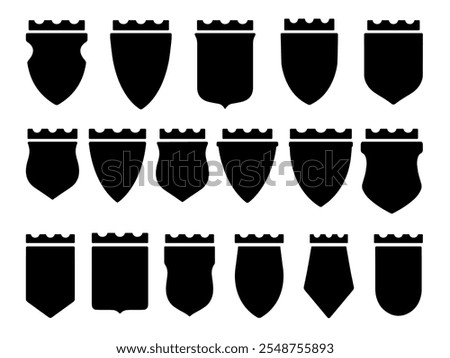 A set of shields. Tower shield, badge, symbol, emblem to create a heraldic symbol of the family. Protection icon