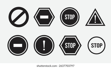 set  shilottued vector stop sign icon. No sign, red warning isolated