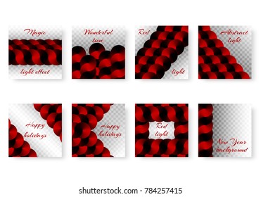 Set of shimmering backgrounds with red round plates for drawing greeting cards, invitations and congratulations on a transparent backdrop