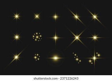 Set of Shine glowing stars for celebration, new year. Vector illustration