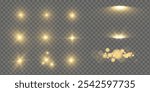 Set of Shine glowing stars. Vector Golden Sparks isolated.