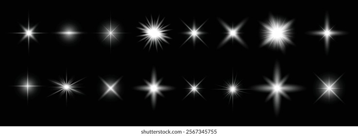 Set of Shine glowing stars. Vector Golden Sparks isolated.