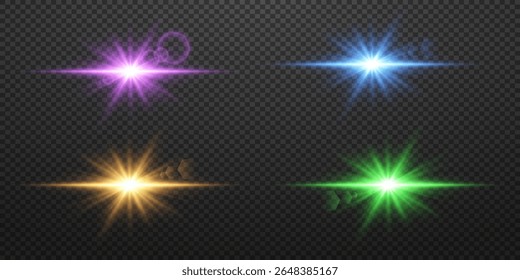 Set of shining bright stars. Light effect Bright star, Glowing light explode on transparent background.EPS 10 Vector.