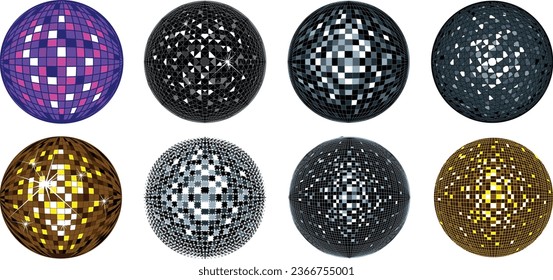 Set of Shining glossy Disco ball. Vector illustration