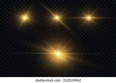Set of shining golden stars. Light Effect Bright Star, Christmas Star.