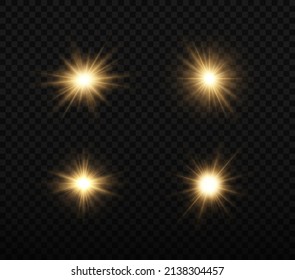 Satz glänzender goldener Sterne. Light Effect Hell Star, Weihnachtsstern.