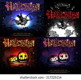 Set of shining halloween typographical backgrounds. Vector illustration.