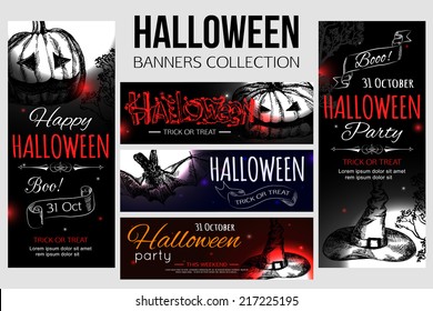 Set of shining halloween typographical banners. Vector illustration.