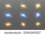 Set of shining light effects, glitter explosion of light. Star sparkles and glare.