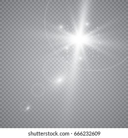 Set of shining lights isolated on a transparent background. The flash flashes with rays and a searchlight. Light effect of glow. The star flashed with sparkles.