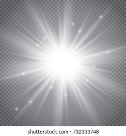 Set of shining lights isolated on a transparent background. The flash flashes with rays and a searchlight. Light effect of glow. The star flashed with sparkles.