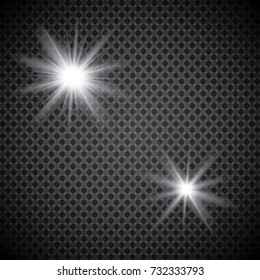 Set of shining lights isolated on a transparent background. The flash flashes with rays and a searchlight. Light effect of glow. The star flashed with sparkles.