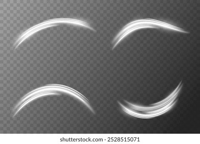 Conjunto de linhas brilhantes, efeito de luz. Efeito de vórtice de luz de curva. Ilustração vetorial