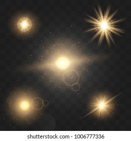 Set shining star particles and sparks On a dark  transparen backgroundt. Vector Illustration, EPS10