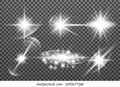 Set. Shining star, the sun particles and sparks with a highlight effect, color bokeh lights glitter and sequins. On a dark background transparent. Vector, EPS10