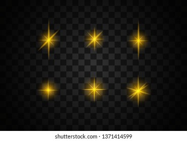 Set. Shining star, the sun particles and sparks with a highlight effect, color bokeh lights glitter and sequins. On a dark background transparent. Vector, EPS10
