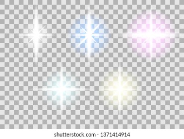 Set. Shining star, the sun particles and sparks with a highlight effect, color bokeh lights glitter and sequins.Vector, EPS10