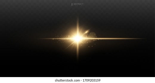 Set. Shining star, the sun particles and sparks with a highlight effect, color bokeh lights glitter and sequins. On a dark background transparent. Vector, EPS10