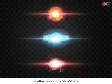 Set. Shining star, the sun particles and sparks with a highlight effect, golden bokeh lights glitter and sequins. On a dark background transparent. Vector, EPS10
