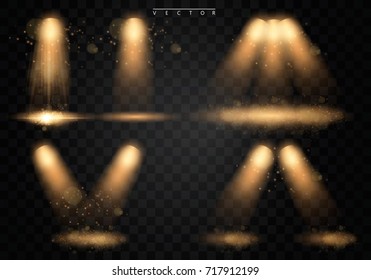 Set. Shining star, the sun particles and sparks with a highlight effect, color bokeh lights glitter and sequins. On a dark background transparent. Vector, EPS10