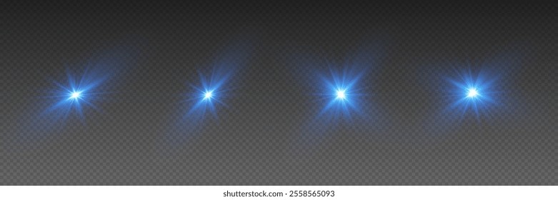 Set of shining stars and light effects. Flash and explosion of glare and rays. On a transparent background.