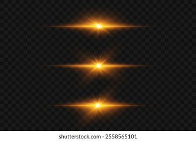 Set of shining stars and light effects. Flash and explosion of glare and rays. On a transparent background.