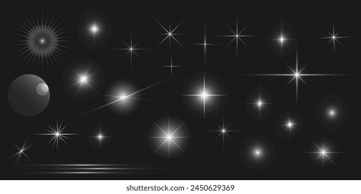 Set of shining stars. Magic elements for decoration, shining stars, night sky. Vector elements