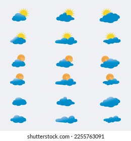  set of shining sun cloud icon vector illustrations