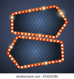 Set of  shiny abstract retro banner with light bulbs vector illustration