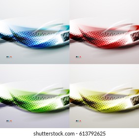 Conjunto de fondo abstracto de ondas borrosas brillantes, color azul, rojo, verde y amarillo. Para cualquier mensaje o fondo de pantalla de presentación