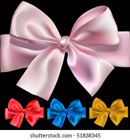 Set of shiny bows for design, vector illustration, mesh used