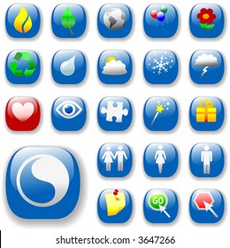 Set of shiny button icons. The blue Signs & Symbols Collection, with drop shadows.