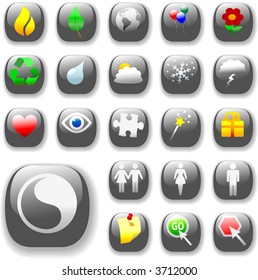 Set of shiny button icons. The gray Signs & Symbols Collection, with drop shadows.